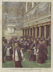 The Conclave in the Sistine Chapel for the Election of the New Pontiff
